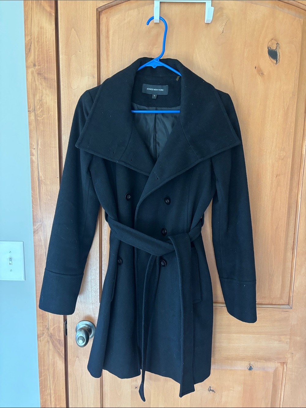 Jones New York Black Double-Breasted Trench Coat with Belt